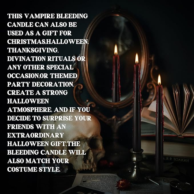 24 Pack Vampire Tears Taper Candles, 10 inch Tall Bleeding Candles, Unscented Black Tapered Candlesticks, Spooky Blood Drip Candle Set for Halloween Party Gothic Home Decorations