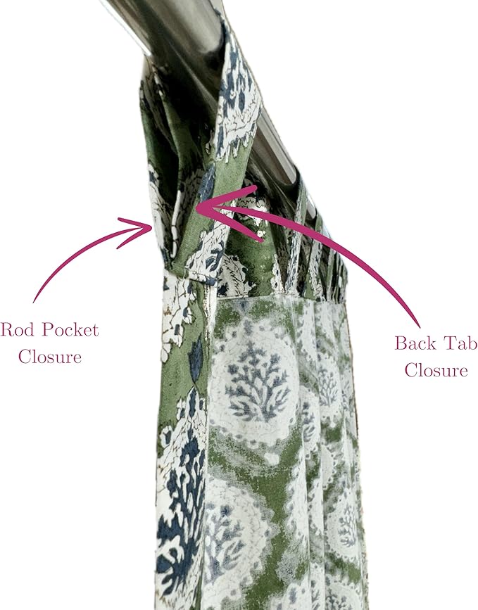 ATOSII 100% Cotton Single Panel Floral Block Print Curtain, Easy Hanging with Rod Pocket & Loop, Living Room, Dining Room, Bedroom Light Filtering Boho Curtains, Set of 1, 60" W X 96" L, Kari Green