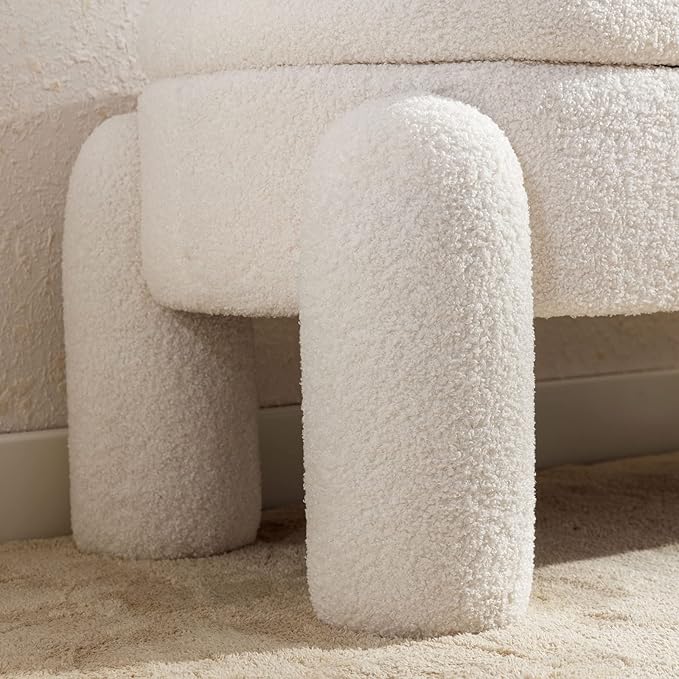 DUOMAY Sherpa Storage Ottoman Bench, Upholstered Fabric Storage Bench End of Bed Stool for Bedroom Living Room Entryway, 44.75" Width, White