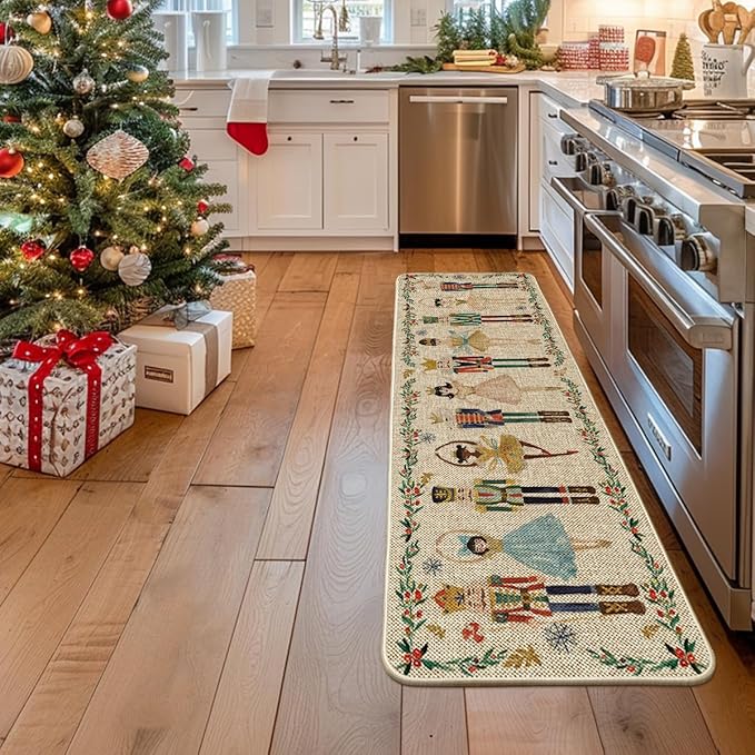 Artoid Mode Watercolor Nutcrackers Merry Christmas Welcome Decorative Doormat, Seasonal Winter Low-Profile Rug Runner Mat for Indoor Outdoor 24x72 Inch