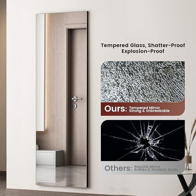 Kosmonia 56x18 Frameless Full Length Silver Coating Mirror w/Distortion Free, HD Reflection &Anti Desilvering, Tempered Glass & Shatter Proof Film Doubling Safety, Easy Setup w/Stand, Wall/Standing
