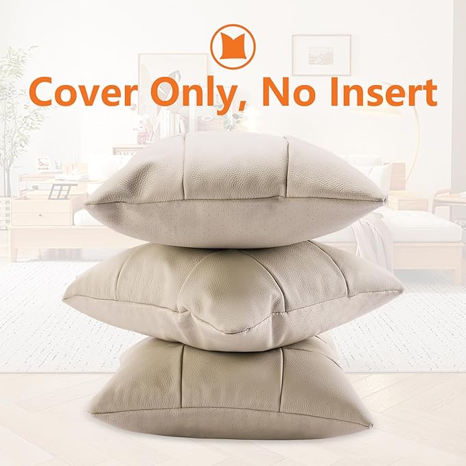 Kidol & Shellder Genuine Leather Throw Pillow Cover 18x18 Modern Solid Lumbar Pillow Covers-Luxury Pillowcases for Couch Sofa Bed-Soft Durable Decorative Cushion Case with Hidden Zipper(Yellow Gray)