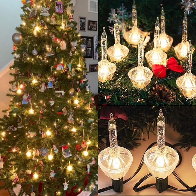 SUNSGNE Bubble Christmas Lights - 8.8Ft Vintage Christmas Lights with 10 Silver Glitter Bubble(1 Spare) for Holiday Christmas Lighting - Green Wire