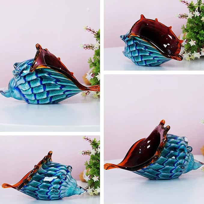 EUSTUMA Hand Blown Glass Conch Figurines Ornament,Sea Animal Ornament for Home Decor,Sea Animals Collection for Birthday Gift,Glass Seashell