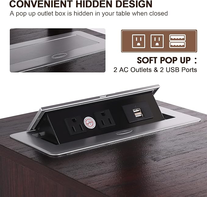 HIFYOBRO 18'' End Table with Charging Station, Adjustable Shelf & Storage, Modern Farmhouse Nightstand for Bedroom, Living Room, Office