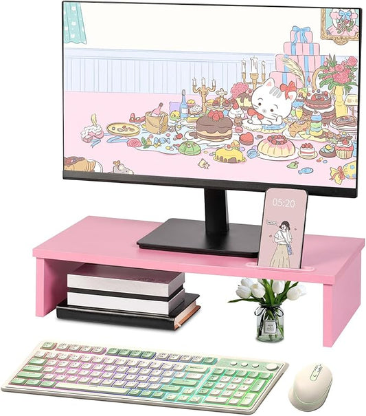 21" Monitor Stand Riser with Phone Holder, Monitor Stand for Desk, Computer Monitor Stand, Desk Shelf for Top of Desk, Desktop Organizer for Laptop, Printer, TV