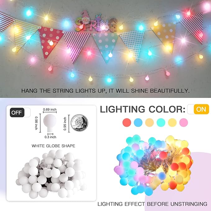 suddus Classroom Lights Plug in, 33ft 100 Led USB Pastel Fairy Lights with Timer, Globe String Lights Indoor for, Dorm, Party, Room, Outdoor, Tree, Patio, Garden, Christmas Decoration