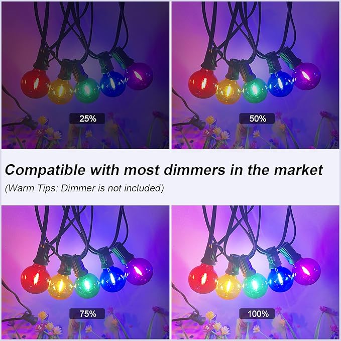 G40 LED Outdoor String Lights,25Ft Globe Multicolor Christmas Decorations String Lights with 27 Shatterproof LED Bulbs, Hanging Outdoor Patio Lights for Outside Backyard Porch Balcony Party- Black