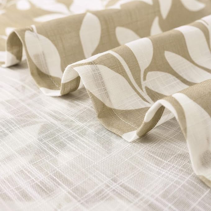 Taupe White Leaf Sheer Curtains for Living Room 84 inch Length Sliding Door Curtains Khaki Print Glass Door Window Draperies Extra Wide Light Filtering Linen Textured Sheer Curtain Panels 100” w 1pcs