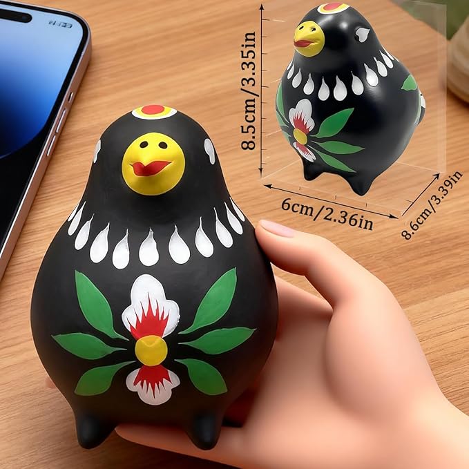 Decorative Clay Bird Figurines Hand-Painted Folk Art Design Collectible Smal Figurines Holiday Birthday Couples Friend Unique Gift Idea Decorative Home Art Table Bring Good Luck (Black)