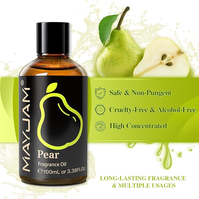 MAYJAM 100ML/3.38FL.OZ Pear Fragrance Oils with Glass Dropper, Essential Oils for Diffusers for Home, Long Lasting Scented Oils for Diffusers Soap Candle Making