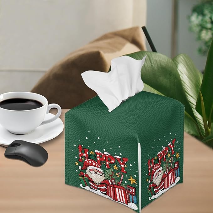 Santa Claus Gifts Square Tissue Box Cover Christmas Cube Tissue Holder Square Tissue Holder Decorative Organizer for Bathroom,Tabletop Car Tissue Cover