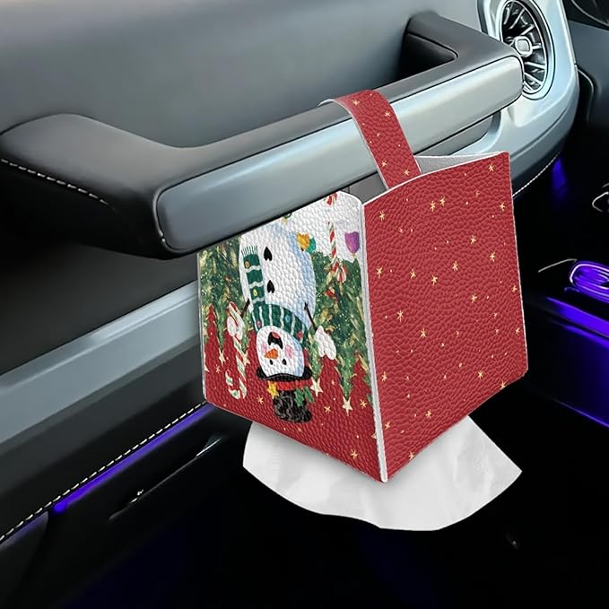 Christmas Tissue Box Cover Square Facial Tissue Holder Storage for Bedroom Bathroom Night Stand Car Modern Home Decorative with Buttons Cute Snowman Napkin Case Covers