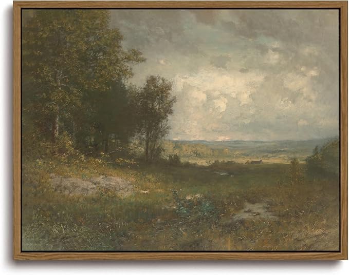 KISSFOX Vintage Landscape Canvas Wall Art Summer Farmhouse Countryside Scene Framed Wall Art Natural Rustic Tree Painting Art Prints Artwork For Living Room Bedroom Kitchen