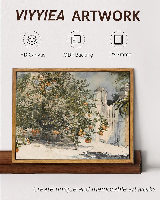 VIYYIEA Framed Canvas Wall Art Vintage Decor, Country Orange Trees Earthy Room Decor Aesthetic, Kitchen Living Room Bedroom Bathroom Rustic Farmhouse Decorations, 9"x11"