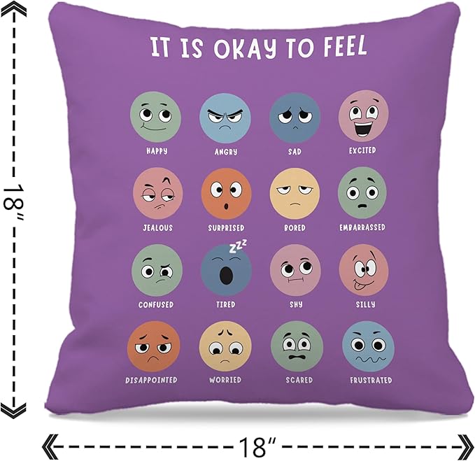 Nogrit Calming Corner Counseling Office Must Haves Throw Pillow Cover, Mental Health Pillowcase Decor for Home Kids,Mental Health Counselor Gifts, Calming Corner Pillow Covers 18x18 Purple