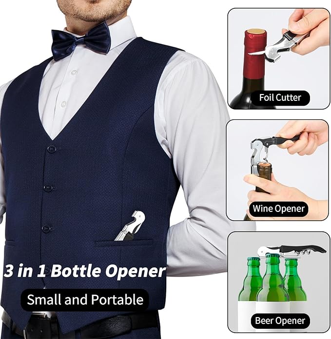 2 PCS Waiter Corkscrew Wine Opener,Upgraded Heavy Duty Wine Keys,Stainless Steel Double Hinged Wine Key for Serves,Bartenders(Black)