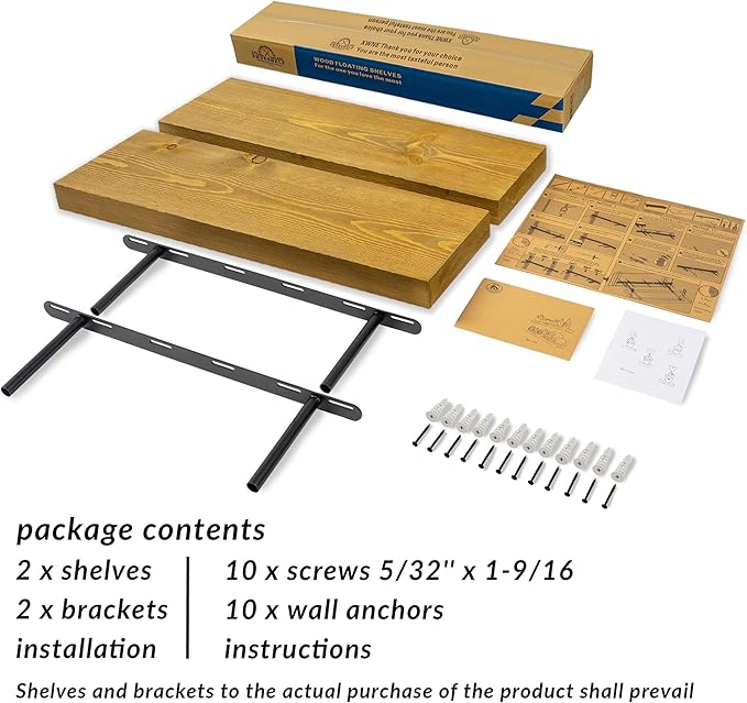 Wood Floating Shelves,Rustic Wood Wall Shelves for Bathroom Living Room Bedroom Kitchen Farmhouse Laundry Room Set of 2,Handmade-Thickened Wall Shelf (Golden Oak, 24''x8''x1.5'')