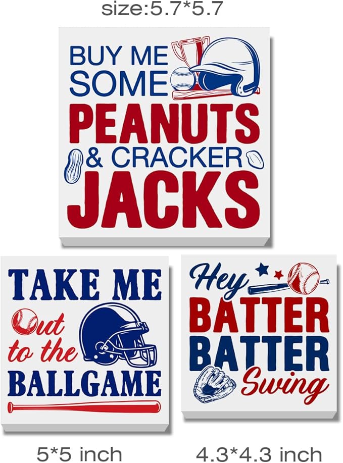 3 Pcs Baseball Decor for Home Baseball Sports Tiered Tray Decorative Wood Box Signs Rustic Table Desk Shelf Decoration for Bedroom Boys Room Party