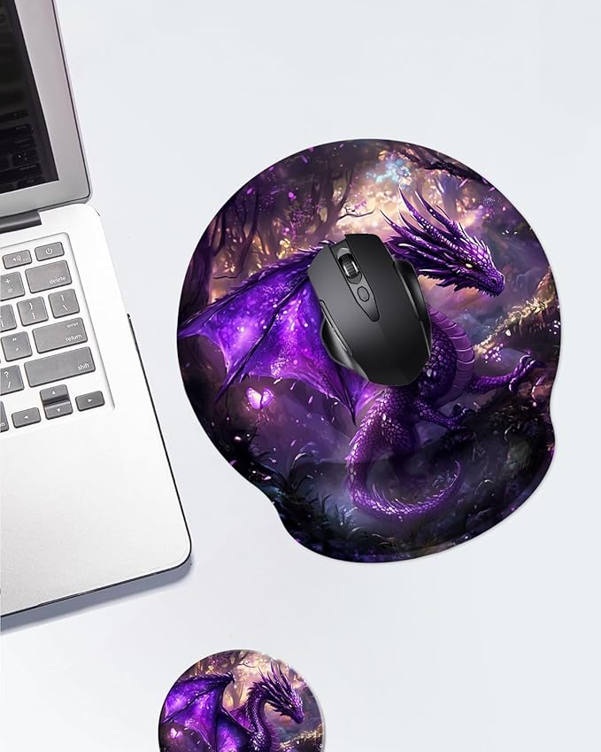 Mouse Pad with Wrist Support, Ergonomic Mouse Pad with Memory Foam Wrist Rest Cushion, Non-Slip Rubber Base Gaming Mice Pad for Home Office Computer Laptop,Dragon