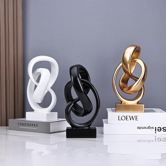 Abstract Black Knot Statue, Geometric Decor, Living Room Coffee Table Bookshelf countertop Black Decor, Office Coffee Table entryway Desktop Decor.