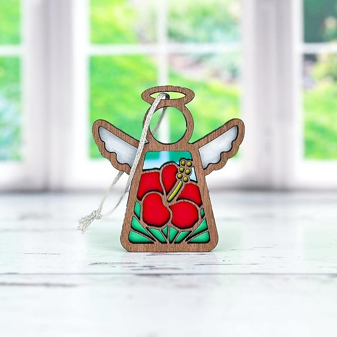 Hibiscus Flowers Decoration - Tropical Beach Ornaments - Angel Ornaments for Christmas Tree - Red Flower Wall Decoration - Hanging - 3.5" (H)