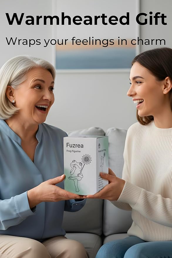 Frog Figurine, Whimsical Hand-Painted Resin Frog Statue with Flower and Flag, Shelf Decor for Living Room Desk Office, Charming Funny Frog Garden Decor, Frog Birthday Gift for Women