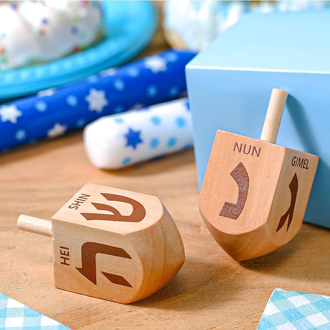 2 Pcs Hanukkah Dreidels Game Toy Extra Large Wooden Dreidel for Hanukkah Decoration with English Transliteration, Forever Spinning Tops Party Favors(Simple)