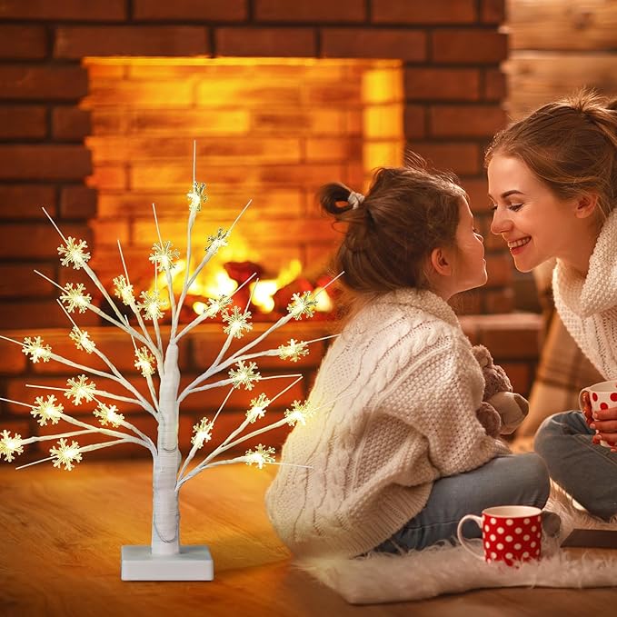 Retisee Snowflake Tree LED Light with 24 LED Lights Timer USB Battery Operated Christmas Snow Indoor Outdoor for Home Table Party Decor(Warm Color,Snowflake)