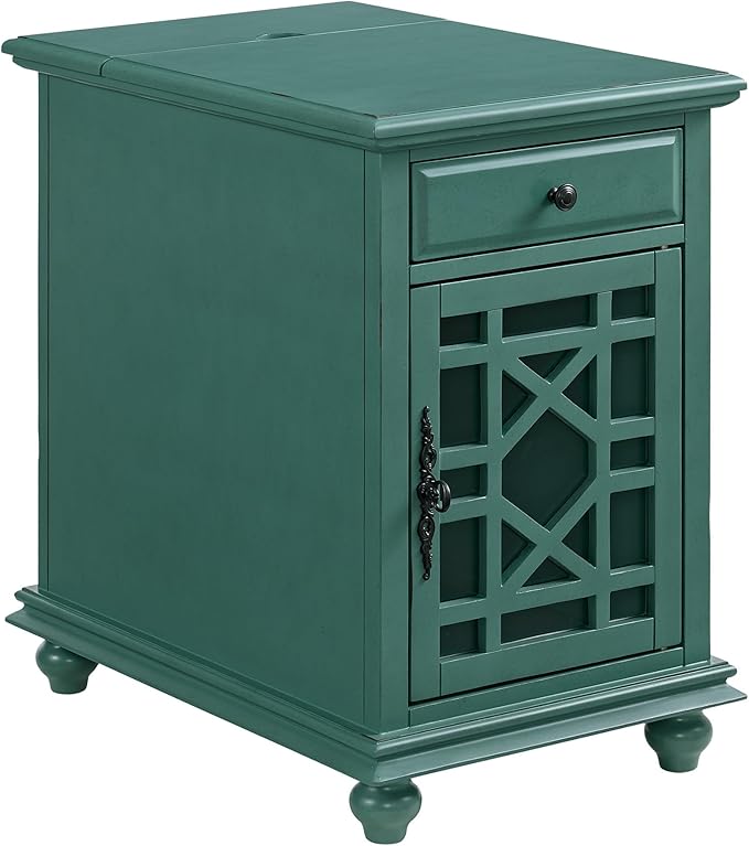 Martin Svensson Home Elegant Chairside End Table with Power, Antique Teal-Green