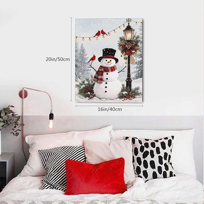 Zyphren Snowman Wall Art Winter Picture Wall Decor Christmas Canvas Print Snowman Painting Home Artwork Gifts for Living Room Bedroom Bathroom 16"x20"