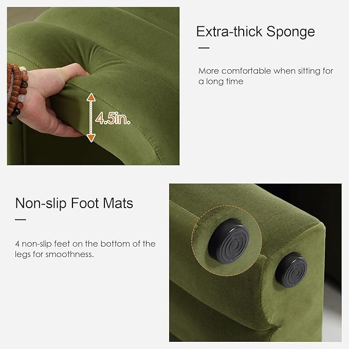 Multi-Functional Ottoman Stool, Footrest for Couch, Modern Vanity Stool for Make-up Room, Living Room and Entryway, Small Cute Footstool (Olive Green Velvet)