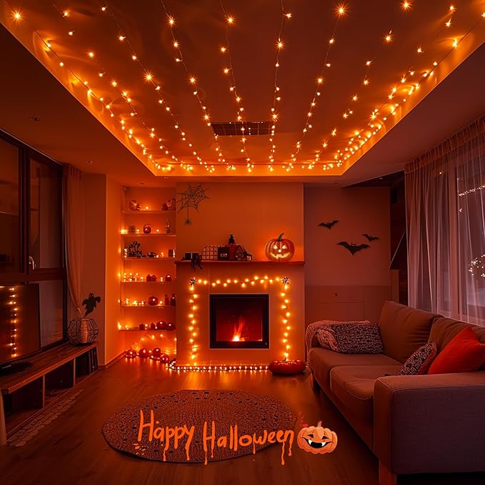 JMEXSUSS 400 LED Orange Lights for Halloween Decor, 132ft Orange String Lights Plug in with Remote, Halloween Light for Fall Room Garden Patio Party Haunted House Indoor Outdoor Decorations