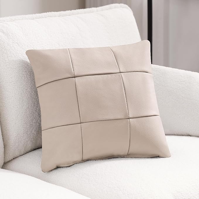 Kidol & Shellder Genuine Leather Throw Pillow Cover 18x18 Modern Solid Lumbar Pillow Covers-Luxury Pillowcases for Couch Sofa Bed-Soft Durable Decorative Cushion Case with Hidden Zipper(Apricot)