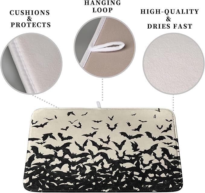 Halloween Bats Halloween Dish Drying Mat for Kitchen Counter 18x24 Inch Microfiber Absorbent Drying Mats Washable Dishes Drainer Mats Reusable Dish Rack Pad for Coffee Bar