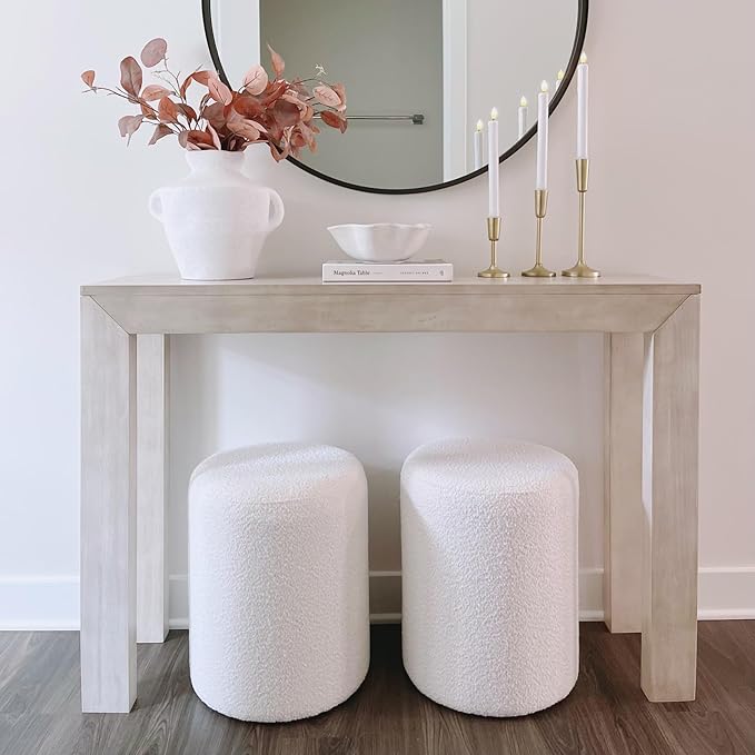 Get Set Style Modern Round Ottoman with Soft Padded Seat, Multifunctional Vanity Stool for Makeup, Upholstered Footrest Stool Ottoman Foot Stool for Living Room, Bedroom
