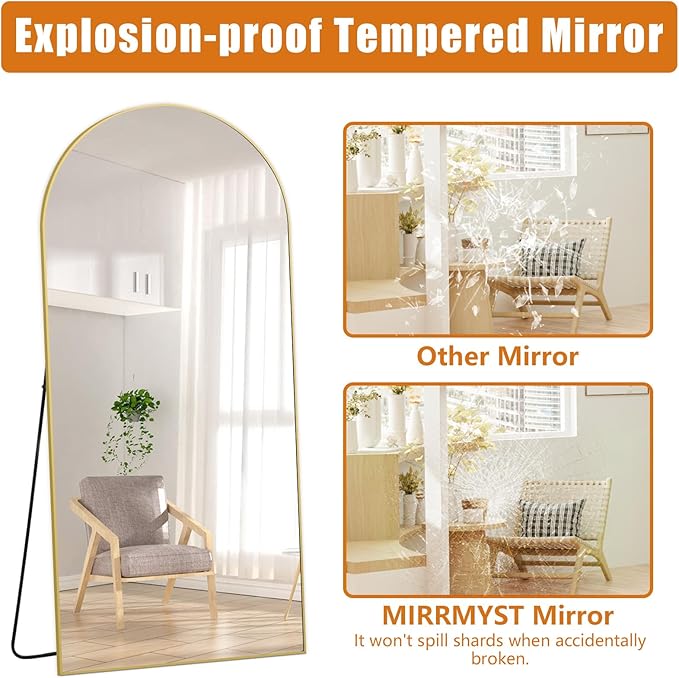 MiryMyst Arched Full Length Mirror, 71"x32" Gold Floor Mirror Free Standing Leaning or Hanging, Full Body Mirror for Bedroom Living Room Gym Cloakroom