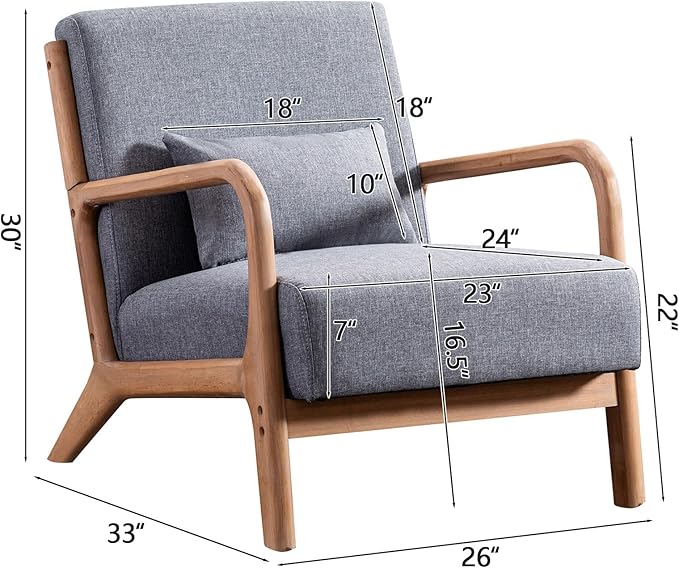 INZOY Mid-Century Modern Accent Chair Set of 2, Dark Grey Living Room Chairs with Waist Cushion, Upholstered Reading Armchair for Bedroom Sunroom