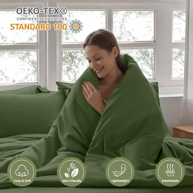 Homelike Moment Queen Comforter Set with Sheets, 7 Piece Olive Green Comforter Set Queen Size, Full Size Bed in a Bag Lightweight and Machine Washable