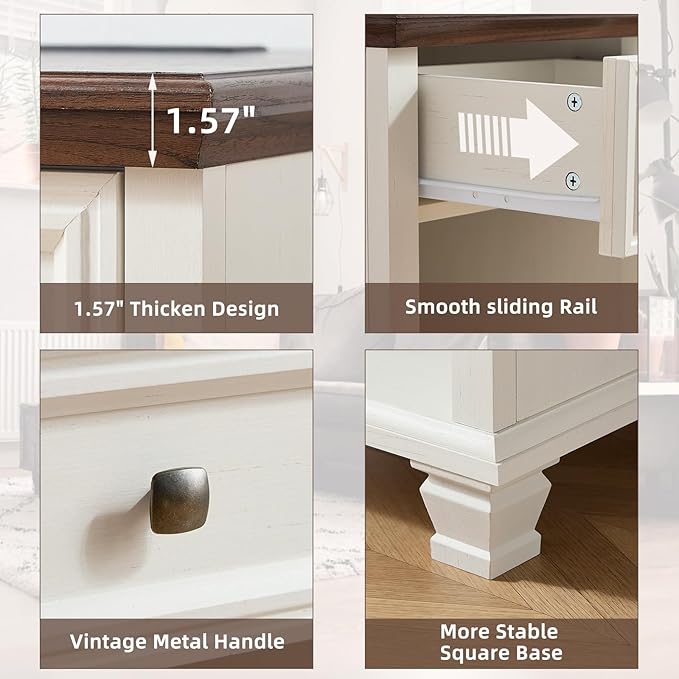 Farmhouse End Tables Living Room Set of 2, Rustic Wood Nightstand with 1 Drawer, Bedside Table with Open Shelf for Bed Room, Side Table for Living Room, White