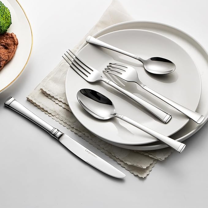 Heavy Silverware Set,45 Piece Flatware Set with Serving Utensils,18/10 Stainless Steel Cutlery Set for Kitchen,Home,Wedding,Mirror Polished,Dishwasher Safe