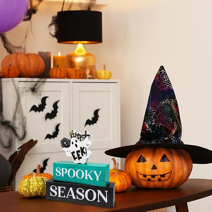 3 Pcs Halloween Wooden Tiered Tray Decor, Spooky Season Decorations Gifts for Home, Halloween Table Centerpiece for Fall Party Kitchen