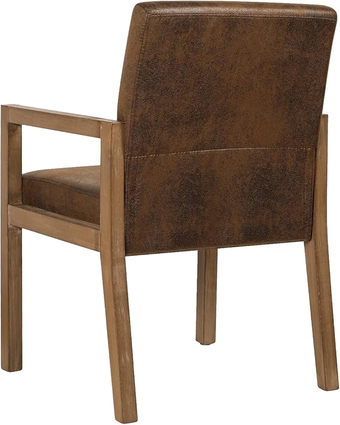Bekrvio Dining Chairs Upholstered Dining Chairs with Arms, Mid Century Modern Accent Chairs for Living Room Arm Chairs with Wood Frame (2, Brown with Wood Arms)