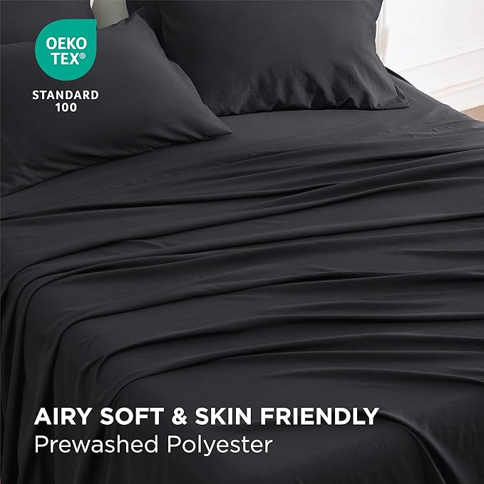 Bedsure Twin XL Sheet Sets - 4 Piece, Prewashed Ultra-Soft Extra Long Twin Sheets, Fits Mattresses Up to 18 Inches Thick, Breathable & Secure Fit, Luxury Dorm Bedding, Black