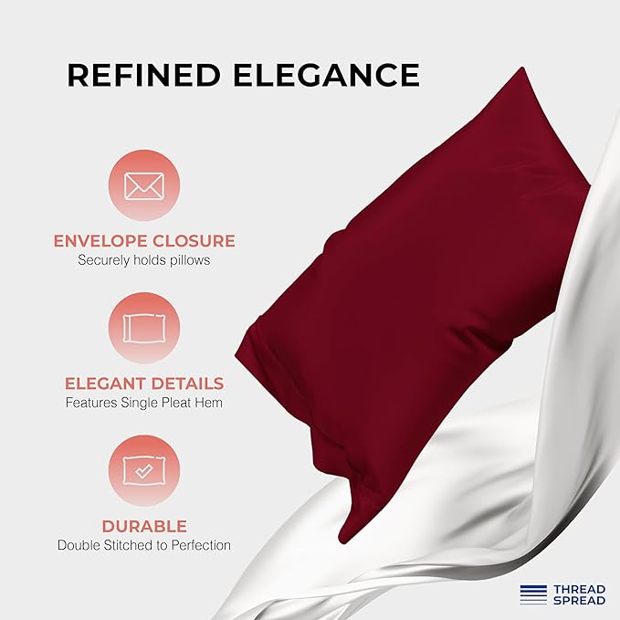 THREAD SPREAD 100% Egyptian Cotton Sheets Queen Size - 1200 Thread Count 4 PC Queen Sheet Set Egyptian Cotton, Sateen Weave Luxury Sheets Queen, High Thread Count Sheets, 17" Deep Pocket - Burgundy