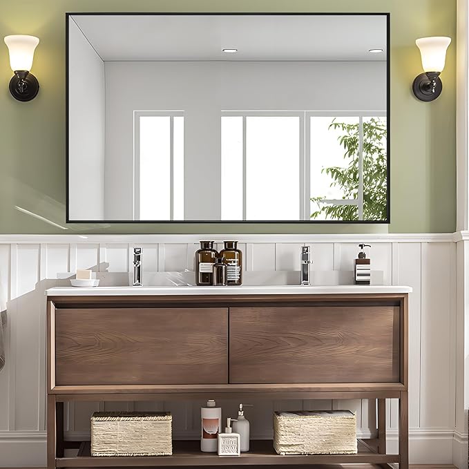 Rectangle Wall Mirror 30x48, Black Bathroom Mirror 30 x 48 inch, Metal Framed Wall Mirror, Large Vanity Mirror 30 by 48, Modern Wall Mounted Mirrors for Hallway, Livingroom, Bedroom