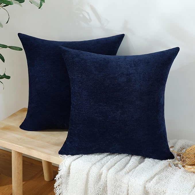 Jeneoo Navy Blue Decorative Throw Pillow Covers Soft Chenille Comfy Square Couch Cushion Cases for Living Room Sofa Decor (Set of 2, 14 x 14 Inches)