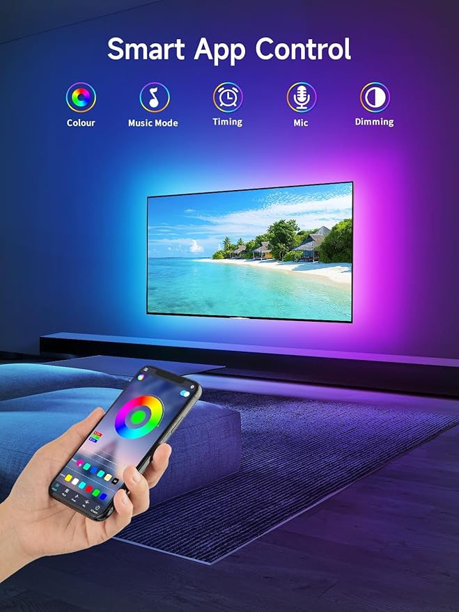 TV LED Lights, 13.1ft LED Lights for 43-65in TVs, RGB TV Backlight Behind with Music Sync Bluetooth APP and Remote Control Strip Light USB Powered for Bedroom Gaming Room Decor