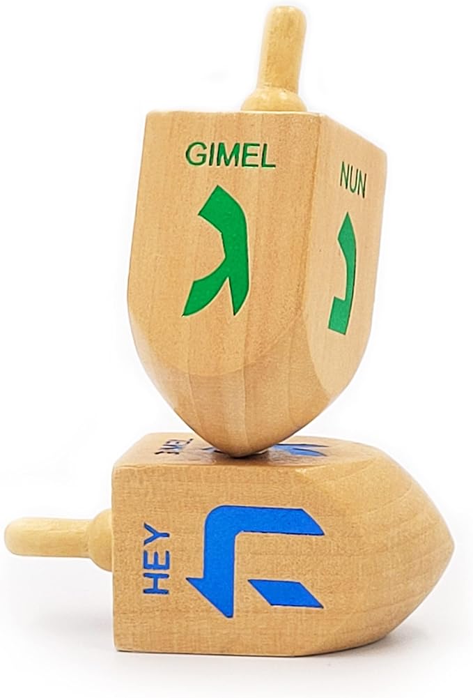 The Dreidel Company Hanukkah Dreidel 4 Extra Large 3" Inch Wooden Dreidels Hand Painted - Includes Game Instruction Cards- (4-Pack XL Dreidels)