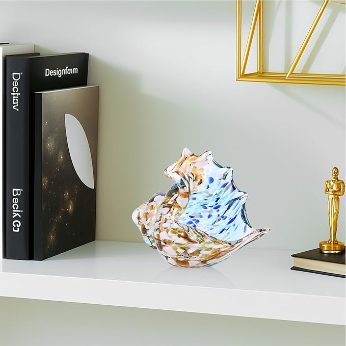 LCCCK Hand Blown Glass Conch Shell Sculpture, Sea Glass Art Figurines, Beachy Room Decor, Brown Conch Shell Decorative Statues, Sea Shell Coastal Decor for Shelf House Room, Beachy Gifts